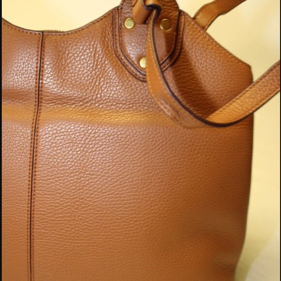 Banana Republic Carryall Bag Nutmeg Leather Hobo Tote Satchel - Picture 4 of 5